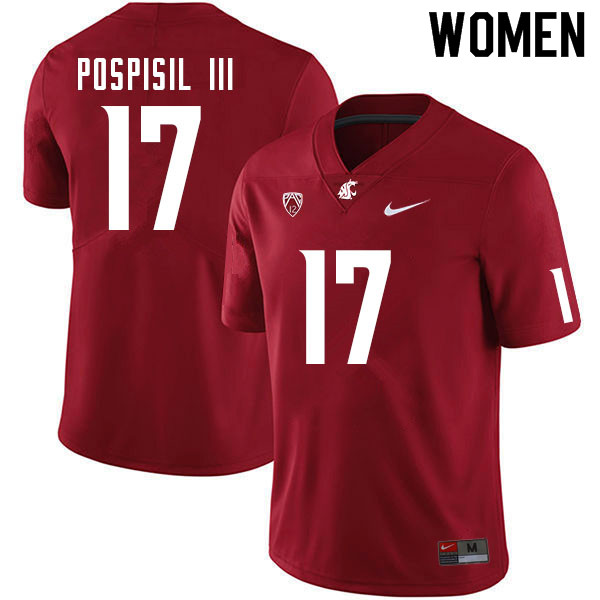 Women #17 Billy Pospisil III Washington State Cougars College Football Jerseys Sale-Crimson